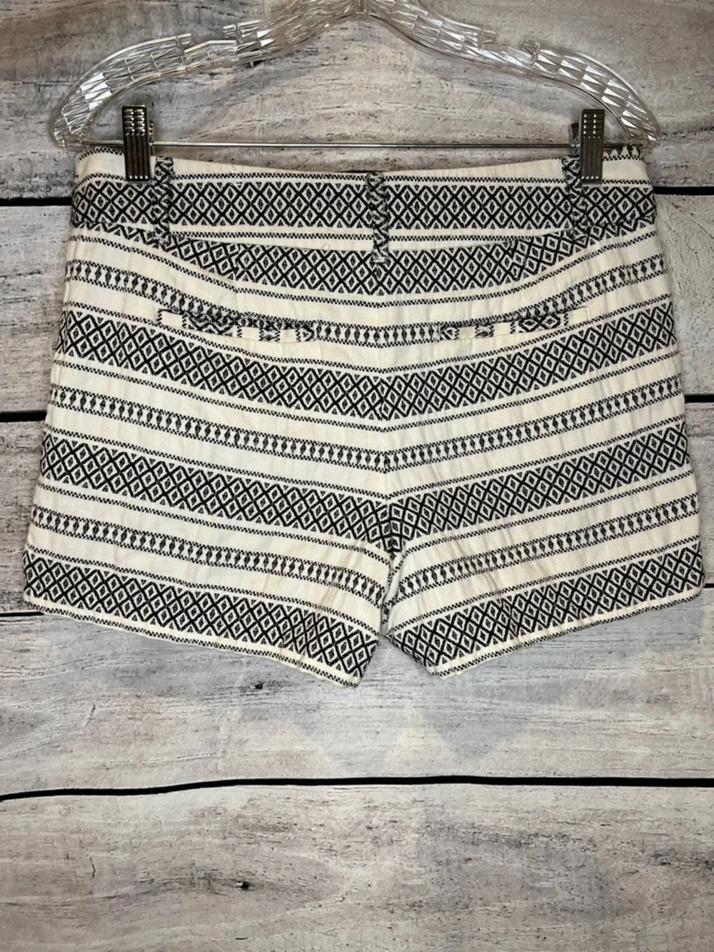 LOFT Tweed Riviera Stripe Diamond Pattern Black White Chino Shorts 100% Cotton - Picture 3 of 5